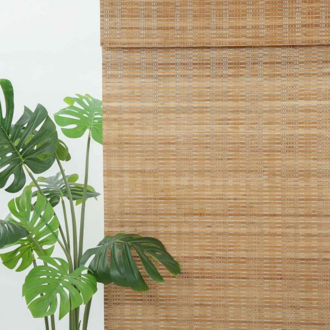 Sunbox Bamboo Roman Shades Cordless Woven Wood Roman Shades Window Blinds for Kitchen French Doors, Natural Wood Color, 1개