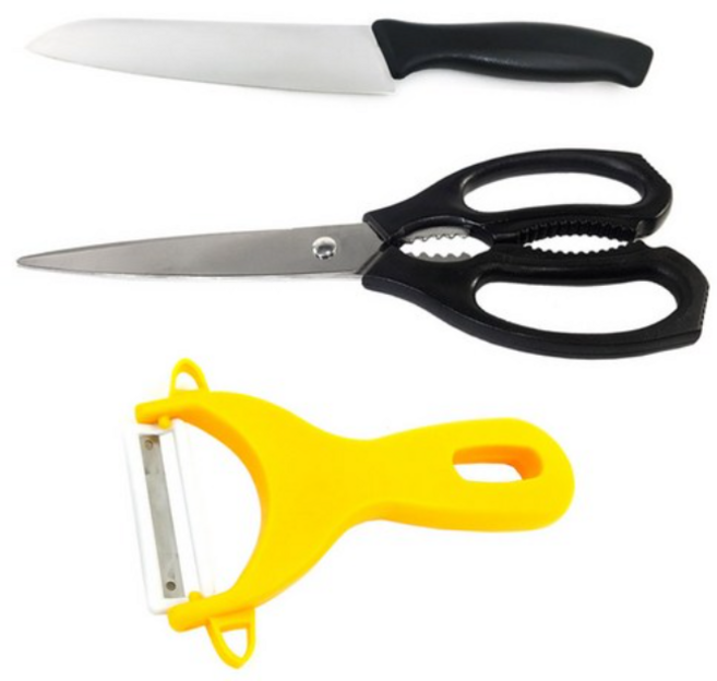 코코렉스 렉스 고급과도 + 주방가위 블랙 + 감자칼 미니, 5세트, 가위+과도+감자칼(옐로우)