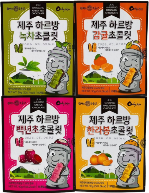 제주 하르방 초콜릿 4종 혼합세트 한라봉 감귤 녹차 백년초 여행선물 먹거리 특산품, 78g, 4개