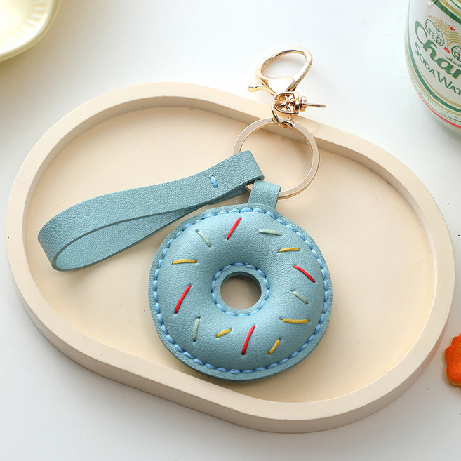 가죽 열쇠고리 키링 만들기 DIY 가죽공예 바느질재료, 1개, 쿠키-블루