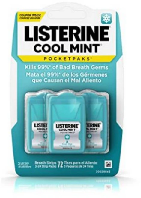 [미지의찬장]리스테린 포켓팩_쿨민트 후레쉬 버스트 휴대용 필름 브레스 스트립 구강 청결제 구취 제거제 3팩 입냄새 제거제 먹는 가글 필름형, 296ml, 1세트 - 쿠팡