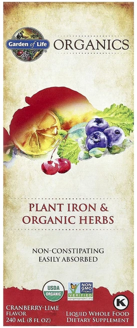 Garden of Life MyKind Organics 식물 철분 및 유기농 허브 크랜베리 라임 240ml(8fl oz), GardenofLifeMyKindOrganics식물철분, 1개, 240ml - 쿠팡