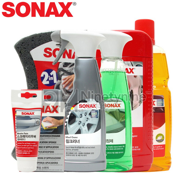 소낙스 세차 7종세트+금액별사은품 세차샴푸1L+고광택코팅왁스+휠크리너+유리광택세정제+컴파운드+왁싱스펀지+멀티스펀지 세차세트, 1개