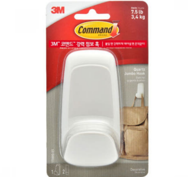3M코맨드 강력점보훅/3M강력점보훅/3M점보훅/3M옷걸이훅/3M소품걸이/수건걸이, 대형 흰색, 1개