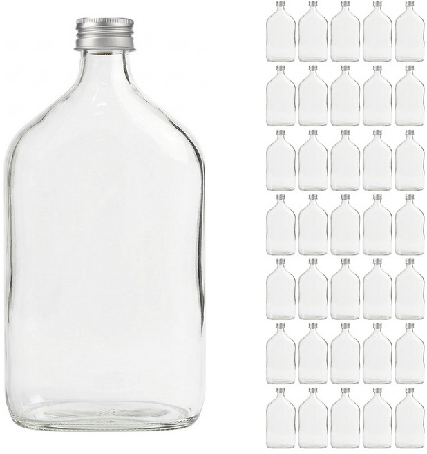 공병상회 납작병 유리병 1박스 + 알루미늄캡/실버, 36개, 500ml