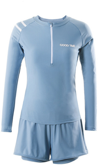 游泳衣女款保守分體遮肚顯瘦長袖拉鍊防曬高級感運動泳裝