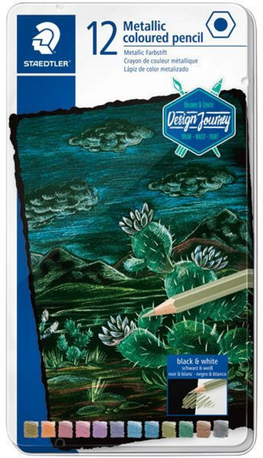 STAEDTLER 施德樓 設計家油性金屬色鉛筆 12色 鐵盒裝, 1個