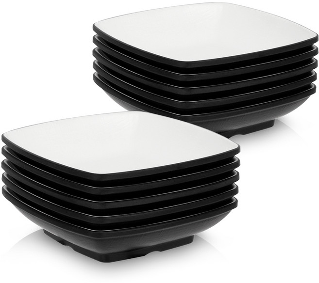 키친왕 업소용 멜라민 깊은사각찬기 3호 13.4cm, 10개, 화이트블랙