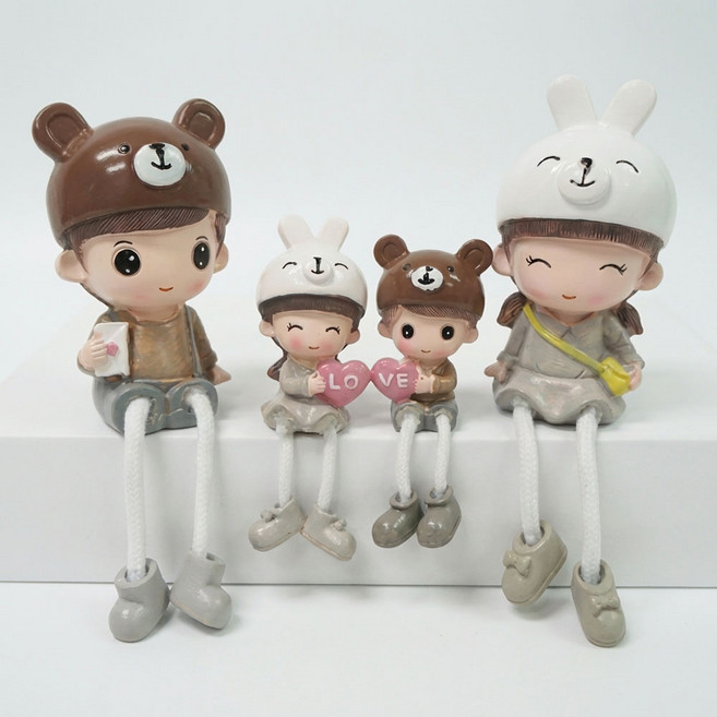 마케즈 인테리어 인형 소품 가족테마 4P 세트 테이블 선반 장식 방꾸미니 가족인형, 큐티가족