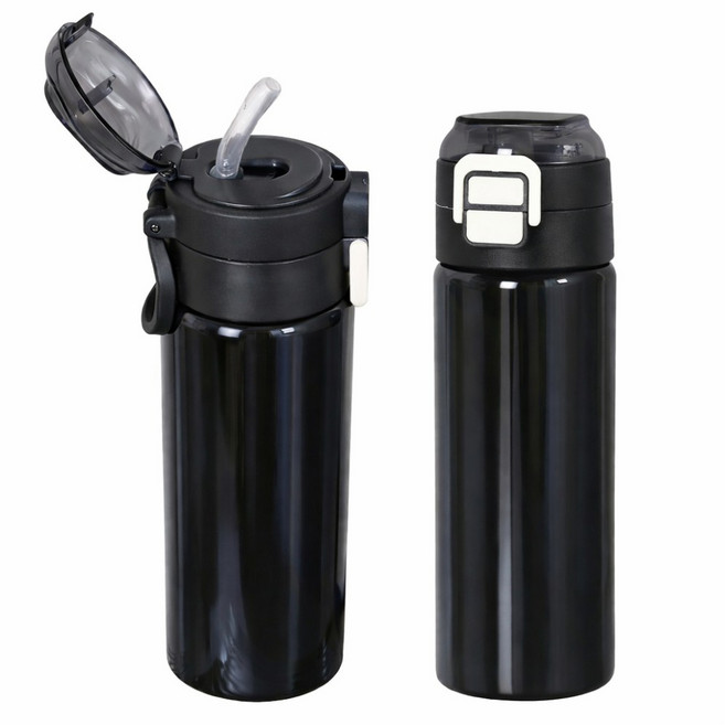 캐시리 비비 실리콘 빨대 스텐 텀블러 초등학생텀블러 보온병, 1개, 500ml, 모던블랙