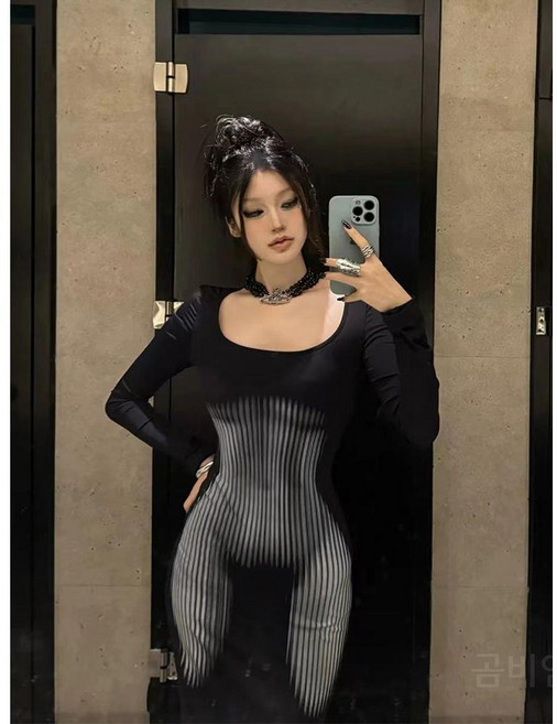 착시원피스 시스루 원피스 섹시 슬림핏 스판 겨울 롱