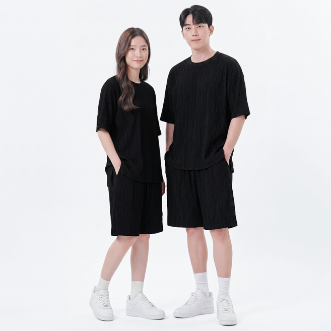 텐클로 빅사이즈 남녀공용 홈웨어 캐주얼 이지웨어 플리츠 반팔+반바지 세트 TC-426