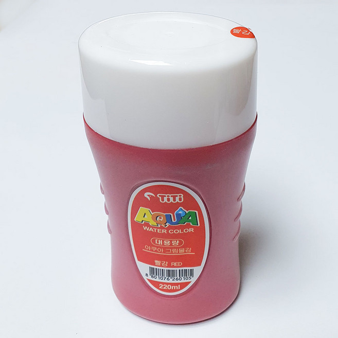 아쿠아물감 220ml 14색 낱색 14색세트 수채화물감 리필용물감 대용량물감 미술학원 화방용물감 교육용물감 보충용물감 티티경인 티티물감, 아쿠아물감220ml 빨강