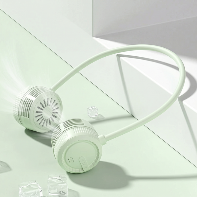 휴대용 접이식 고풍량 목걸이 USB 충전 초경량 캠핑 무선 선풍기, 그린, WNK-2028