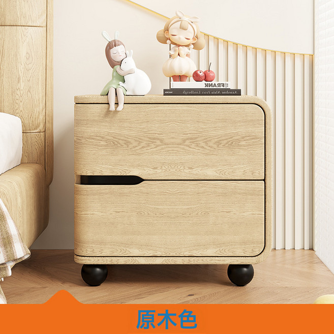 奶油風實木床頭櫃 輕奢設計感收納款, Y4實木+貓抓皮原木色 右邊