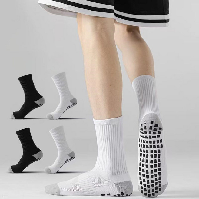 예삐스토어 논슬립 스포츠 중목 양말 미끄럼방지 쿠션 헬스 러닝 축구 농구 테니스, 화이트그레이, 1세트
