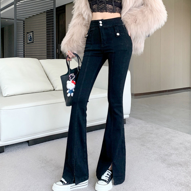 대박난박양 투버튼 앞트임 스판 부츠컷 청바지