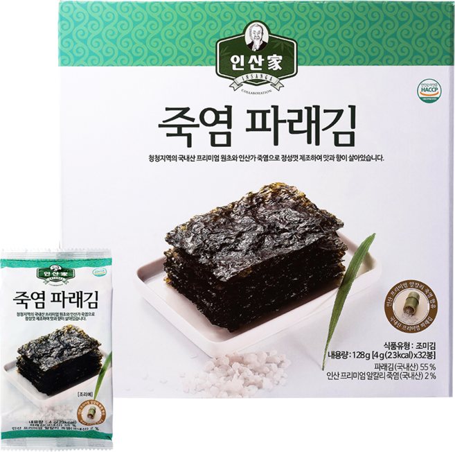 [인산가 본사 직영] 죽염 파래김 4g(32개), 1세트, 128g