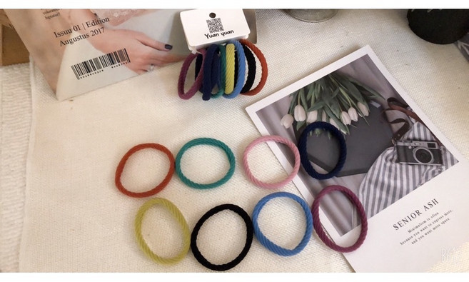 Yuan yuan 韓系斜紋無接縫髮圈 不咬髮超彈力 彩色一卡8條 直徑5公分