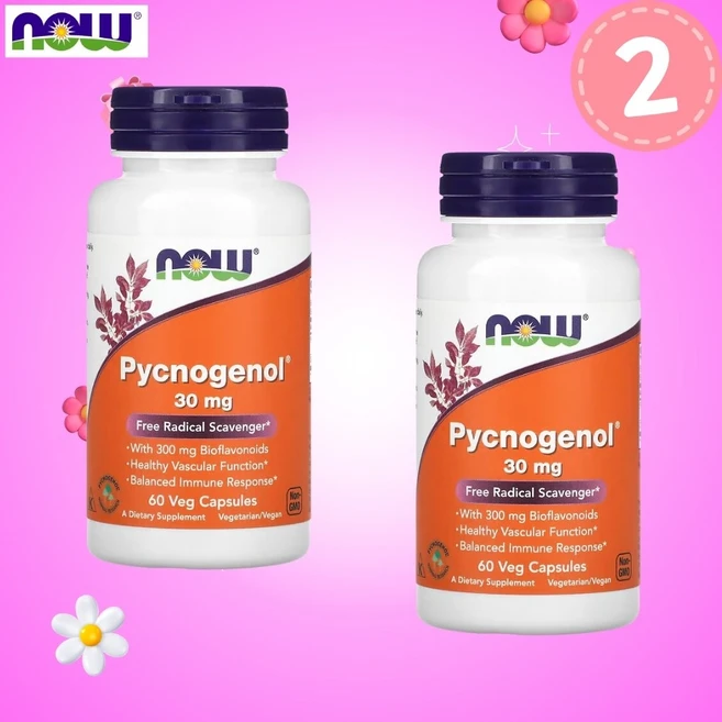 1+1 나우푸드 피크노제놀 30mg 60 베지 캡슐 비건 소나무껍질 바이오 플라보노이드, 60정, 2개 - 쿠팡