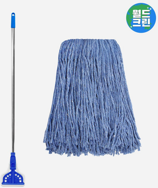 월드크린 스텐 마포대 + 청사 마포걸레 370g 봉 자루 대 걸레 세트 밀대 마포 바닥 청소, 스텐마포대+청사마포걸레370g, 1세트
