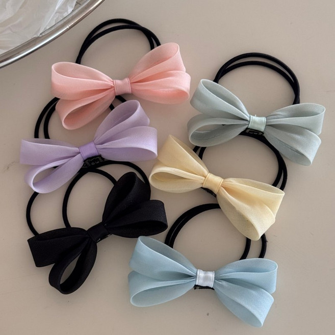 (2개입) 코코쥬 쉬폰 파스텔 리본 헤어 머리끈