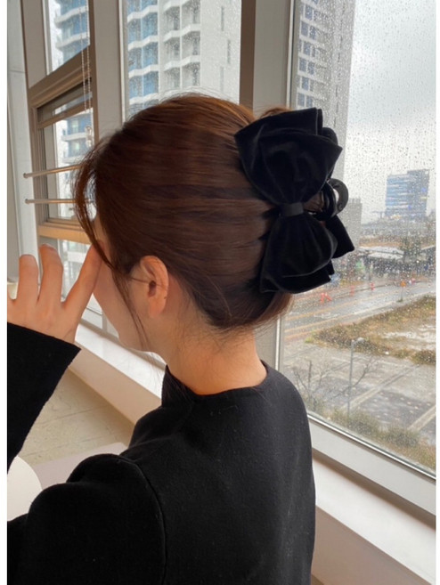 벨벳 고급 리본 올림머리 집게핀 여성스러운 헤어핀