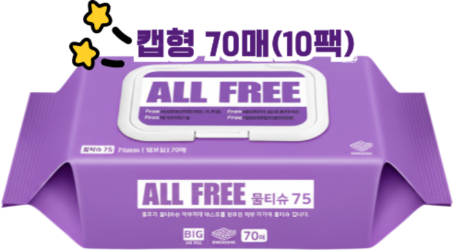 올프리 물티슈65 대용량 캡형, 70매, 20개