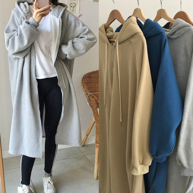 여성 롱가디건 기모안감 후드 집업 점퍼
