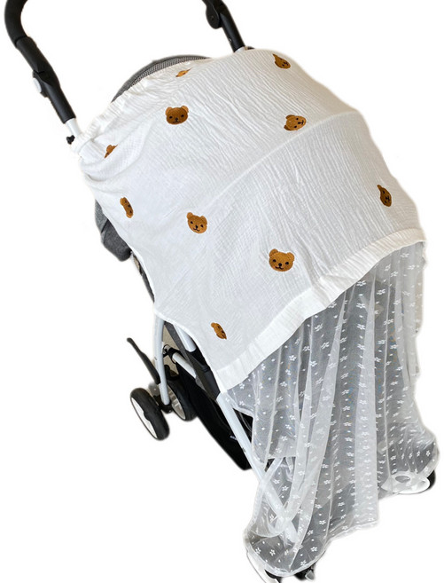 블랙체리 유모차 망사 덮개, 자수곰돌이, 1개