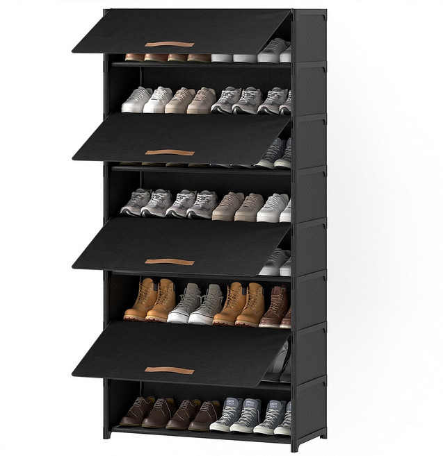 문이 달린 신발 수납장, 9단, 검은색