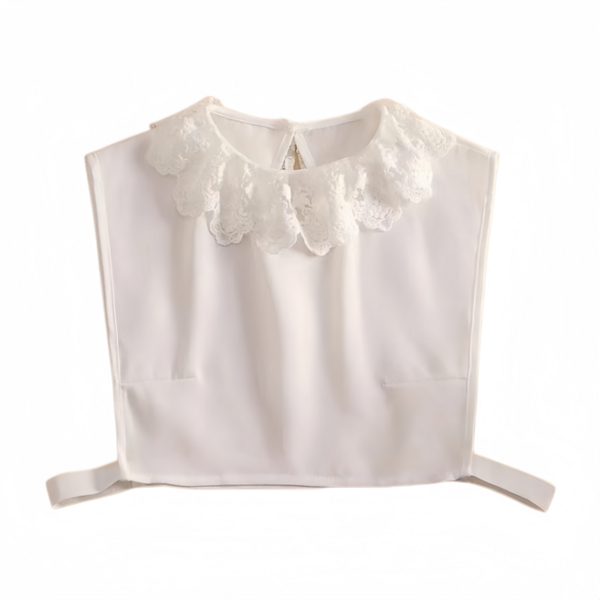 Makone 여성 페이크카라 네크라인 레이스트리밍 패션 트랜드 스타일리시 데일리 반신셔츠 셔츠카라