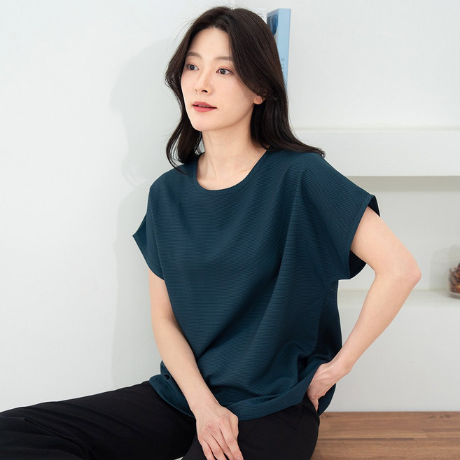 물론 국내생산 여성 풍기포인견 와플 반팔 블라우스