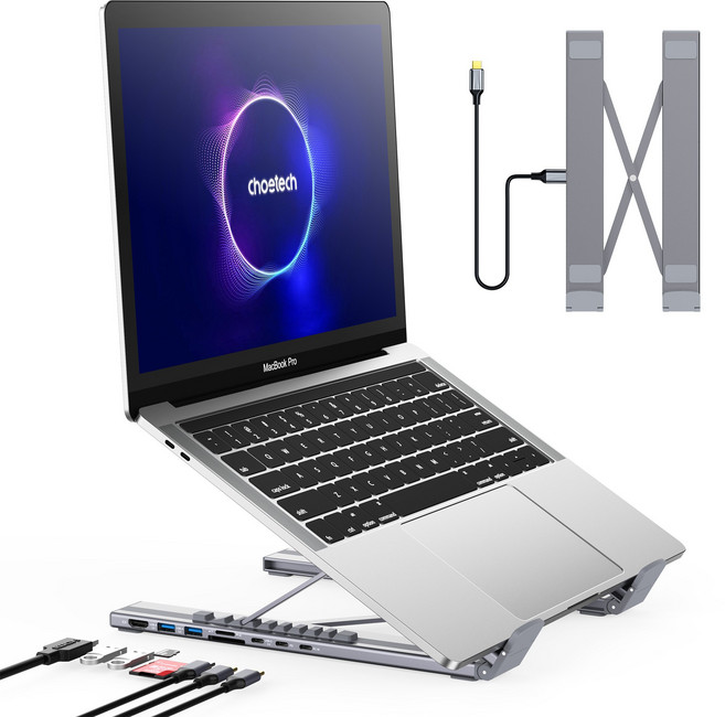 초텍 7in1 멀티허브 노트북 접이식 거치대 HUB-M48 + 파우치 세트, 그레이(거치대), 1개