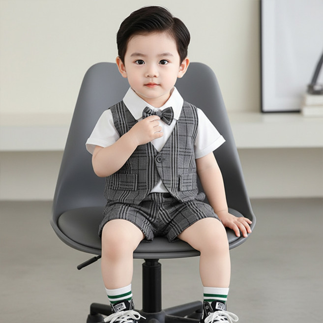 몽실이 보타이 반팔체크 정장상하복