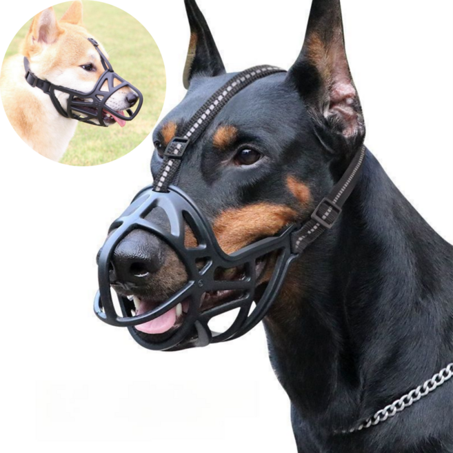 플랜와우 실리콘 반사판 스트랩 강아지 입마개, 1개, 블랙L