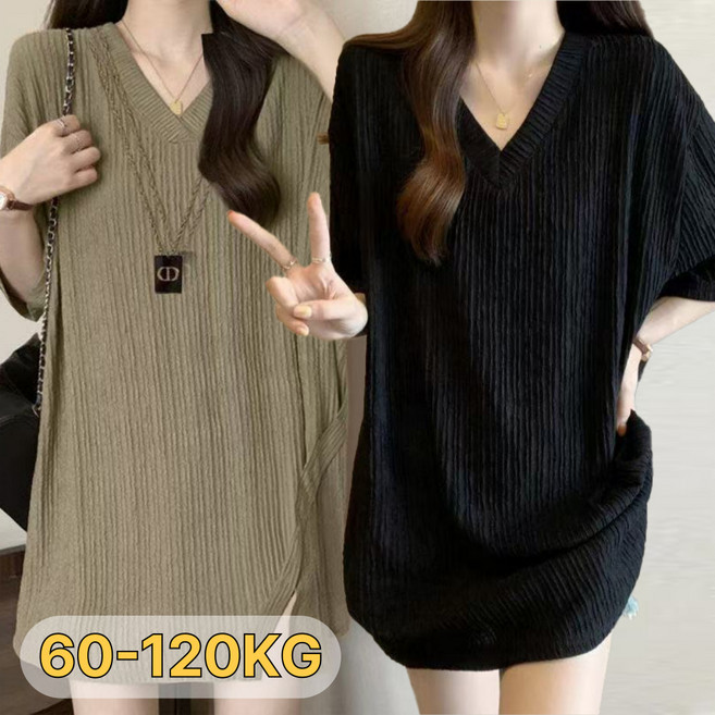 여성 오버핏 브이넥 반팔티 여름 통기성 반팔 티셔츠 박스티 롱티 빅사이즈 120KG까지