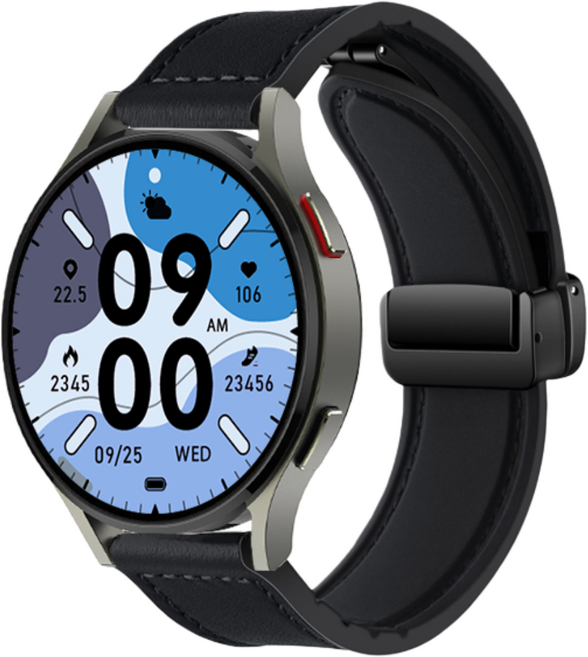 Fegwilde 갤럭시워치20mm 22mm 호환 실리콘 가죽 마그네틱 스트랩, 블랙