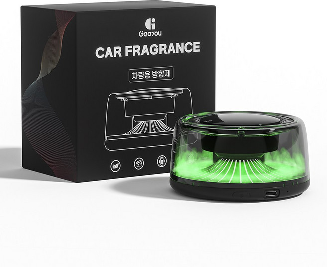 Gaayou 스마트 차량 디퓨저 자동차 차량용방향제 실내 방향제 모션 감지 시스템 무드등 기능 식물 추출 다양한 향 3단계 향조 모드, 시크릿 포레스트, 1세트