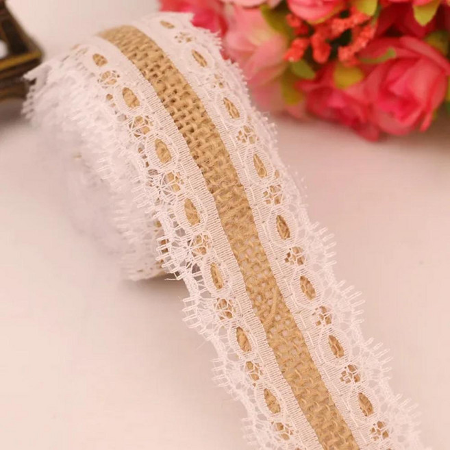 롤 황마 삼베 리본 레이스 빈티지 소박한 웨딩 장식 장식품 파티 공예, 1개, 6. F 2m per roll / A. 2M