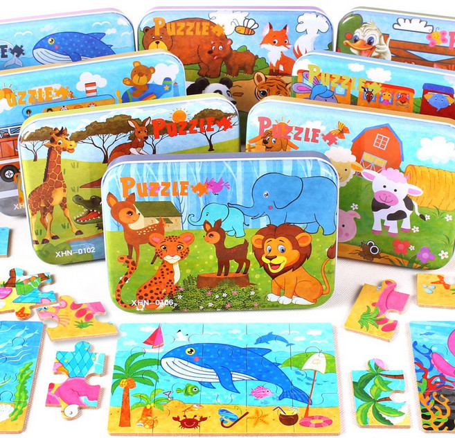 幼兒園分享小禮品生日全班獎勵玩具學生六一兒童節畢業小禮物, 1個, 駝色 鐵盒拼圖10盒:1個
