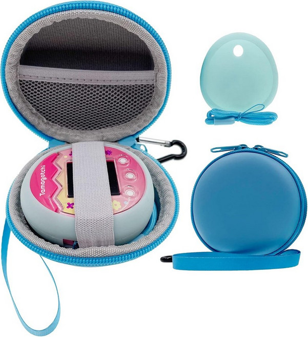 타마고치 픽스 가상 인터랙티브 반려동물 게임기용 Xcivi 하드 캐리링 케이스 및 실리콘 스킨 쉘 커버블루, Blue