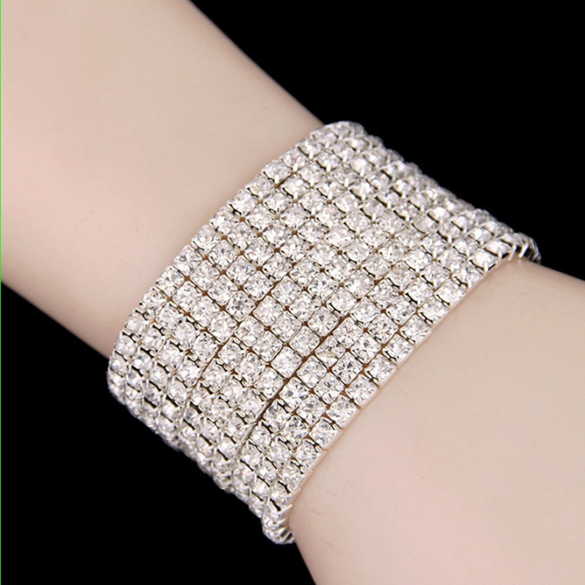 GS 크리스탈 밴드 큐빅 팔찌 패션 악세서리 액세서리 손목 코디 레이어드 쥬얼리 보석 스타일 고무줄 체인