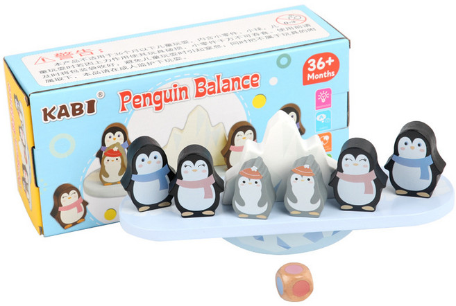 木製企鵝平衡玩具兒童積木疊疊樂 早教益智桌面遊戲手眼協調訓練, 1個, 企鵝平衡遊戲:如圖
