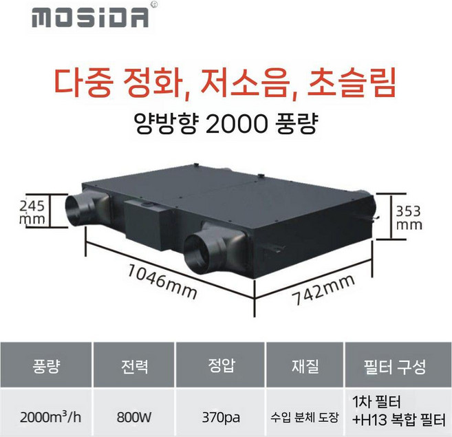 천장 환기구 공기 환기팬 양방향 환기 배기 통풍구, 양방향 흐름 다중 2000 풍량