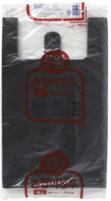 식자재왕 손잡이봉투 중 검정 (28x33) 100매, 식자재왕 손잡이봉투 중 검정 2833 4L 100매, 1개