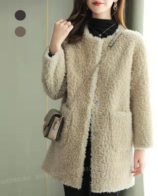 JUSTFEELING 노카라 뽀글이코트 따뜻한 양털코트 포켓 보온 방한 도톰한 겨울 후리스 코트 점퍼 바람막이 외출복 여성 겨울 플리스 재킷 ~4xl까지