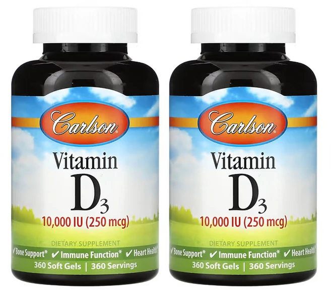 칼슨 비타민D3 250 mcg (10 000 IU) 360소프트젤, 2개, 360정 - 쿠팡