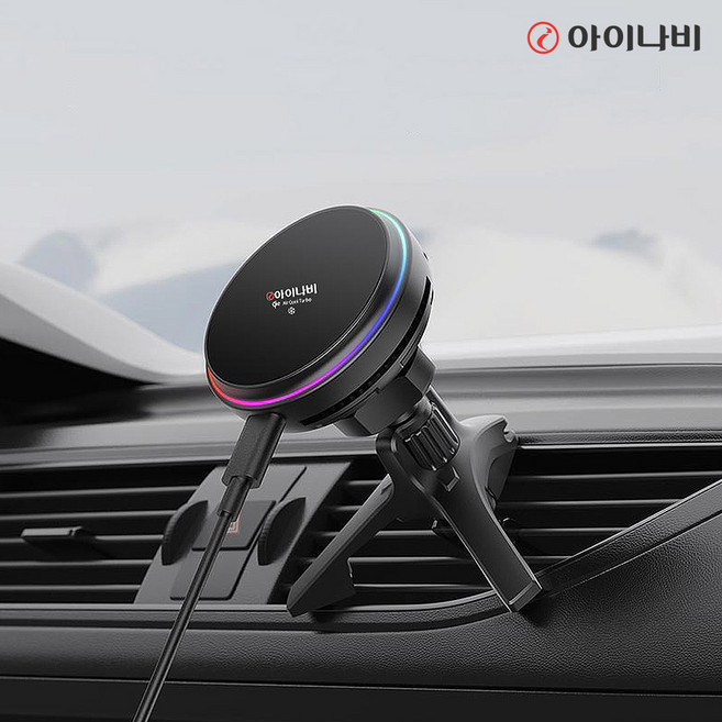 아이나비 Qi2 맥세이프 차량용 고속 무선충전 핸드폰 거치대 15W 자동차 송풍구 스마트폰 쿨링 거치대, 블랙, ET-M25