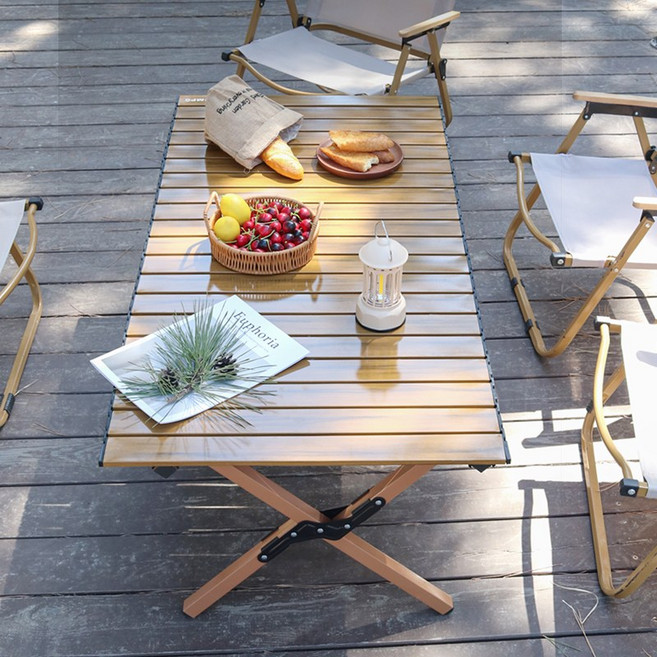 120cm 접이식 다기능 캠핑 테이블(시즌 변경 청산), 목재 색상